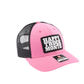 Pink and black trucker hat with Happy Truck Month patch on a white background
