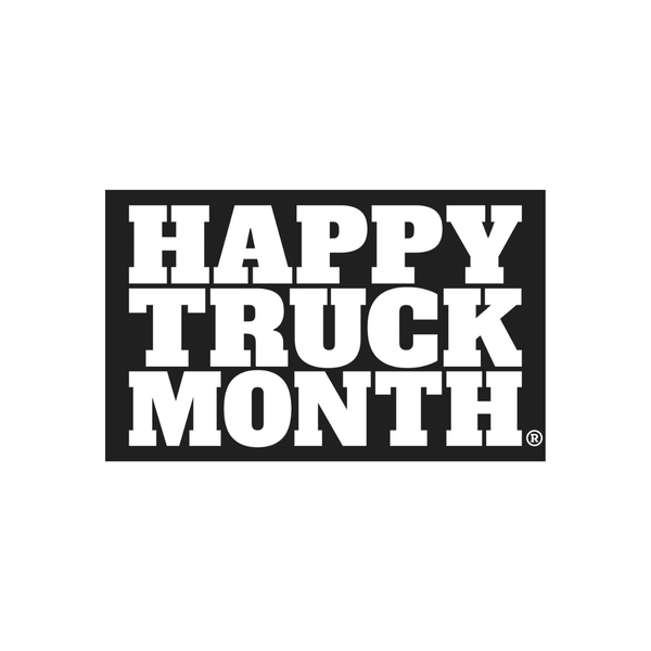 Happy Truck Month bumper sticker with bold white logo on black background